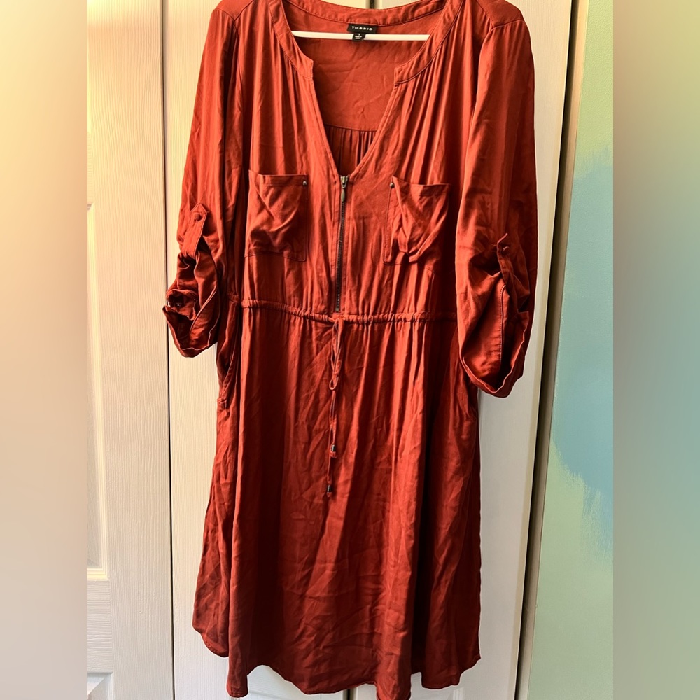 Torrid Rust Challis Tie Front Dress 1